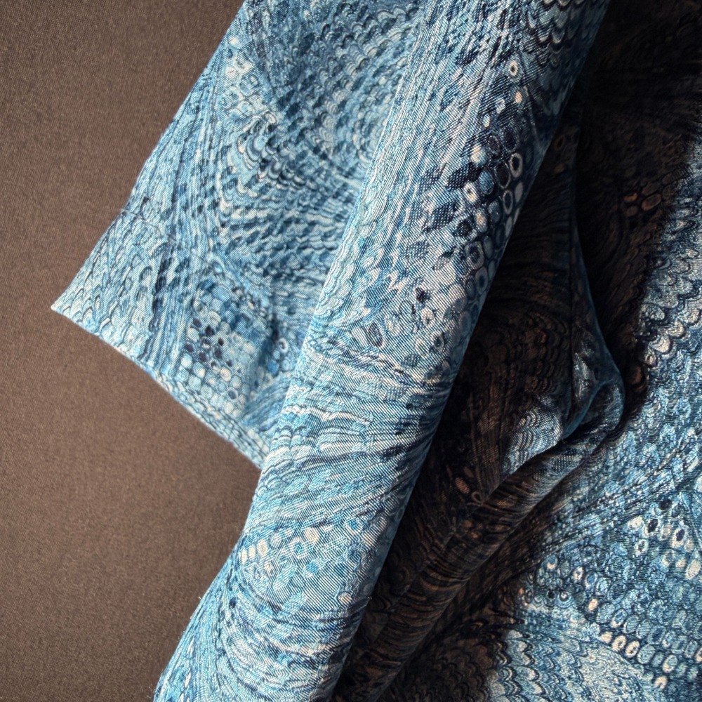 VTG Alan Stuart Polo Shirt Mens Large Blue Shiney Marbled Snake Print Banded Mob - Picture 7 of 14